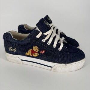 90s Disney Winnie The Pooh Women's Platform Sneakers Size 8 Denim Embroidered